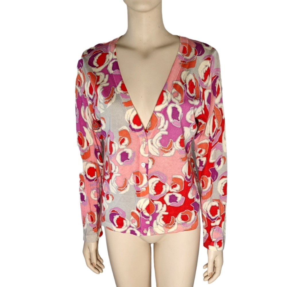 Garnet Hill Fine-Gauge Cotton Cardigan Size L EUC